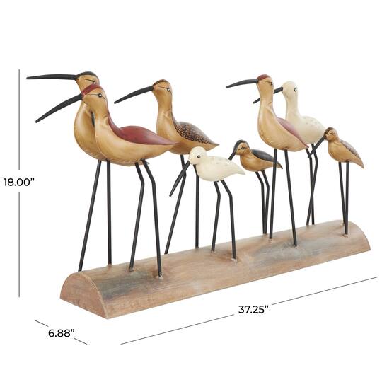 37" Brown Wood Bird Sculpture with Red Accents and Log Base